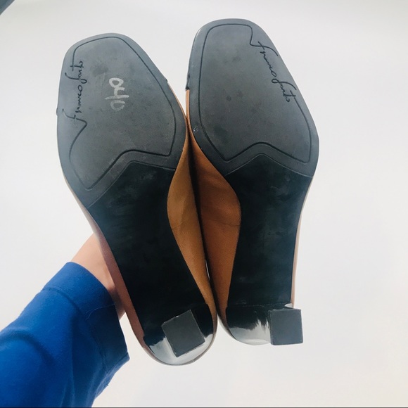 Franco Sarto Fynn Tan Leather Black Patent Toe Color-block 3” Heel - Picture 3 of 6